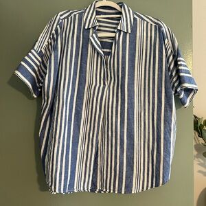 Madewell Linen Blend Popover Button back top